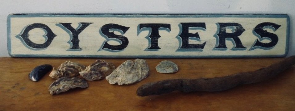 Handgeschilderd reclamebord/Houten paneel/Oysters/viszaak, Reclamebord, Ophalen of Verzenden, Zo goed als nieuw, B6