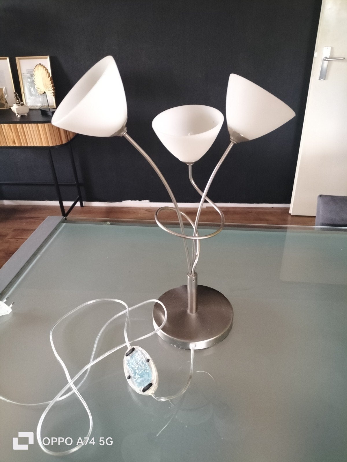 Vintage Halogeen Tafellamp met 3 Kelken en Dimmer, Ophalen