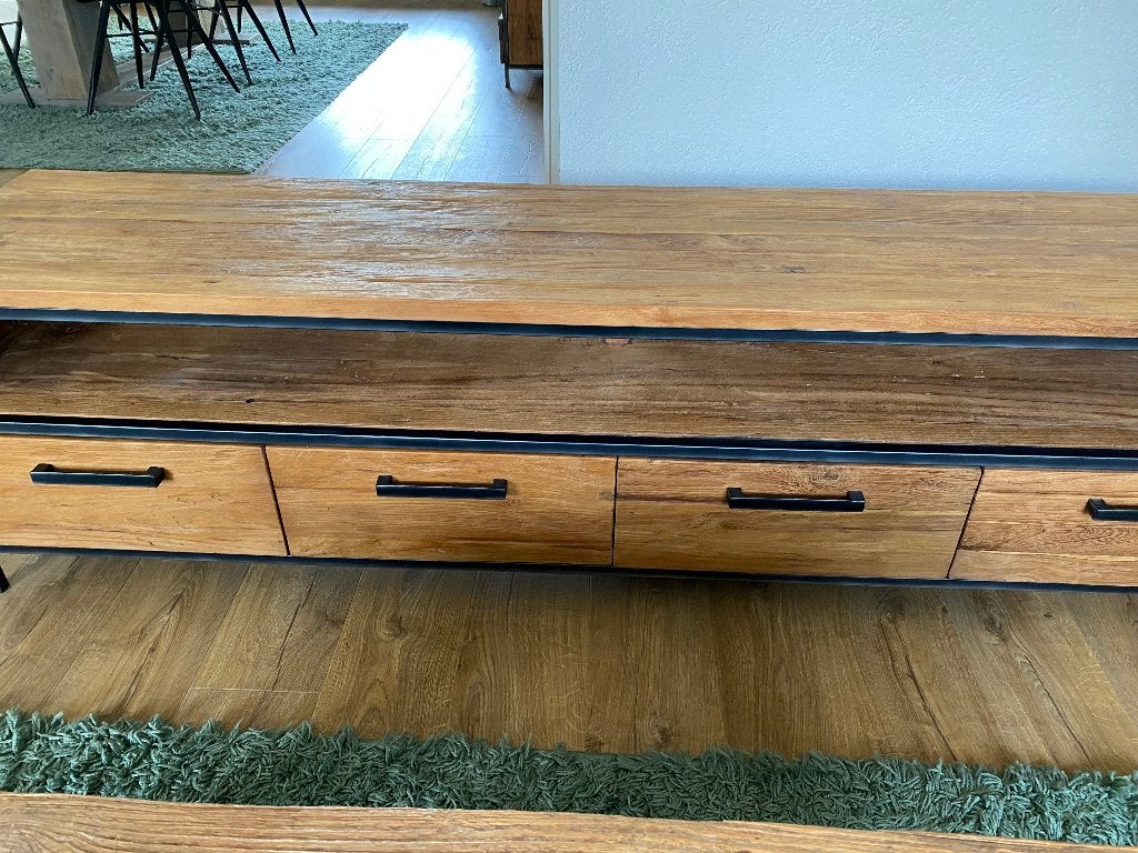 Pronto TV dressoir Romaro teak 4 laden en open vak, Huis en Inrichting, Ophalen, Teakhout, 150 tot 200 cm, Zo goed als nieuw