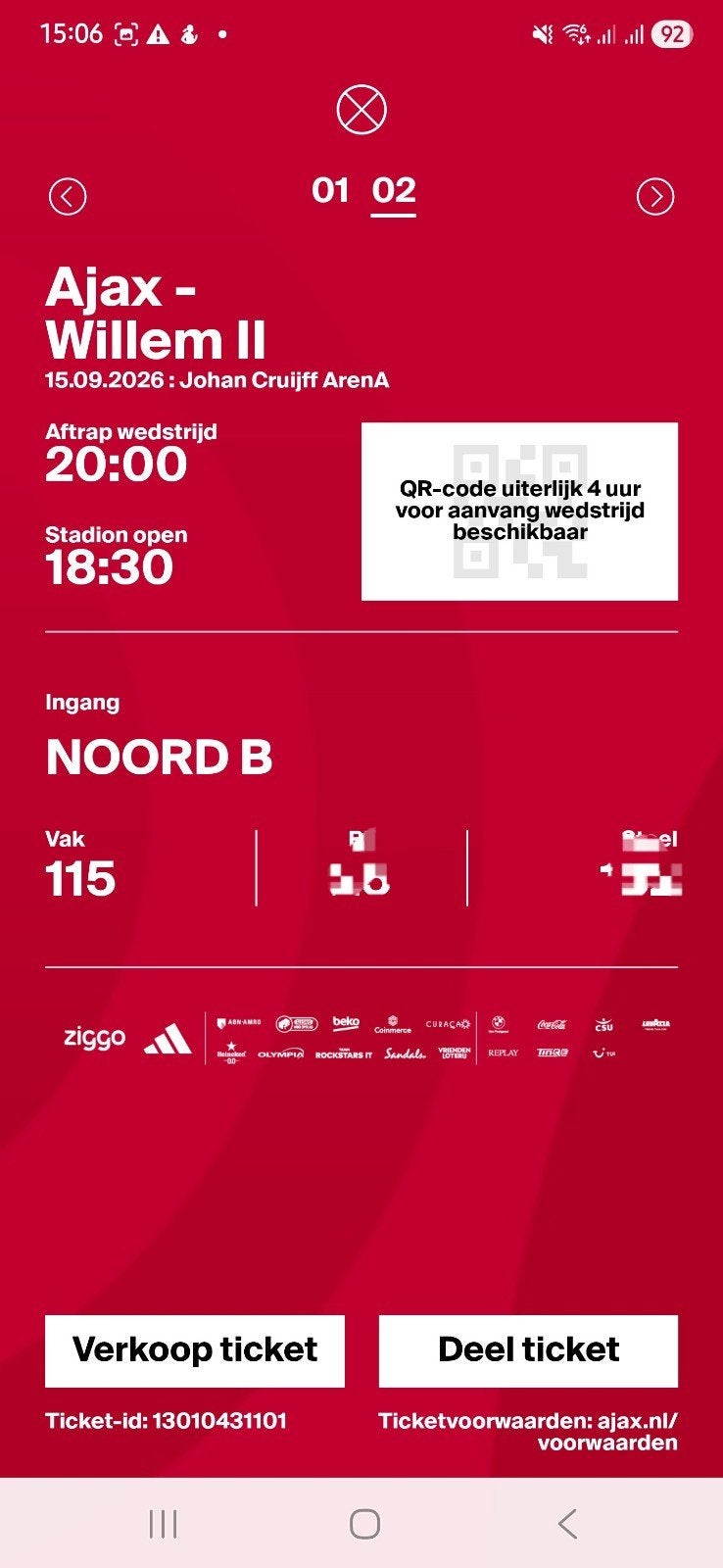 Ajax - Willem 2 (15 september - 20 uur), Tickets en Kaartjes, Twee personen