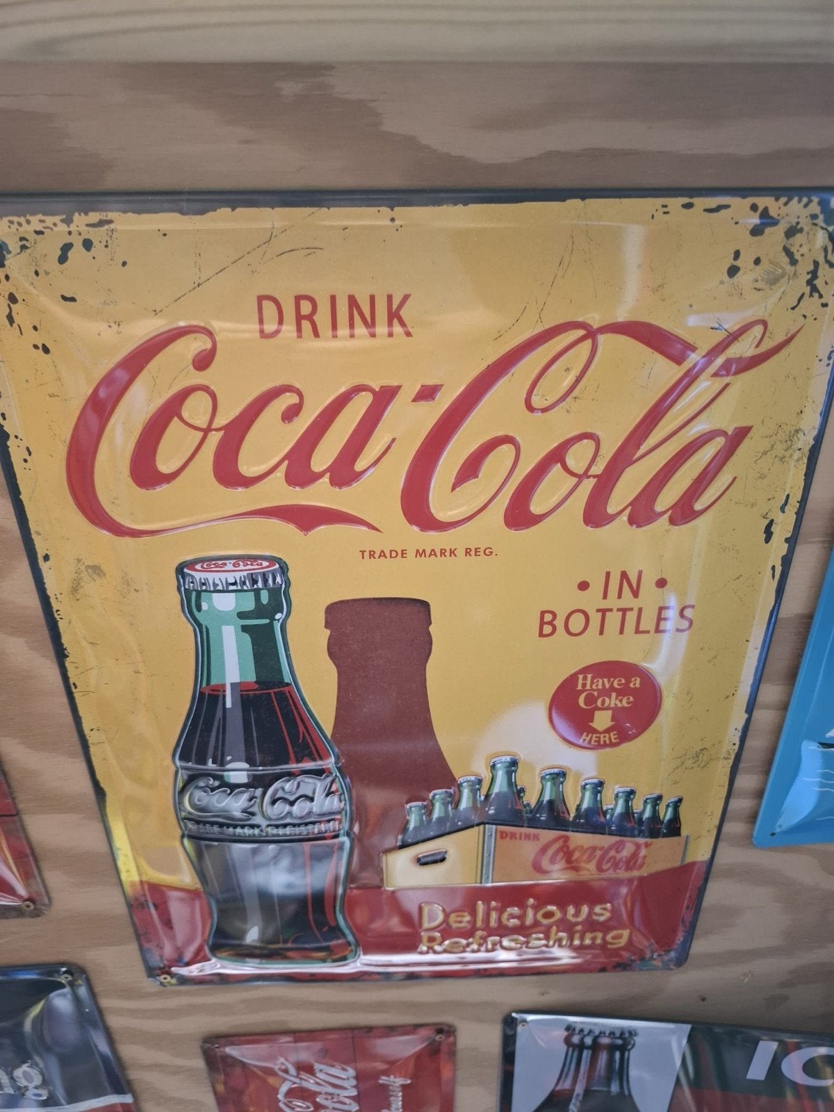 Coca-Cola Reclameborden en Blikken: Diverse Vintage Stijlen, Ophalen of Verzenden, Gebruikt, Reclamebord