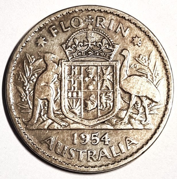 Australië: florin 1954, zilver, Ophalen of Verzenden, Losse munt, Zilver