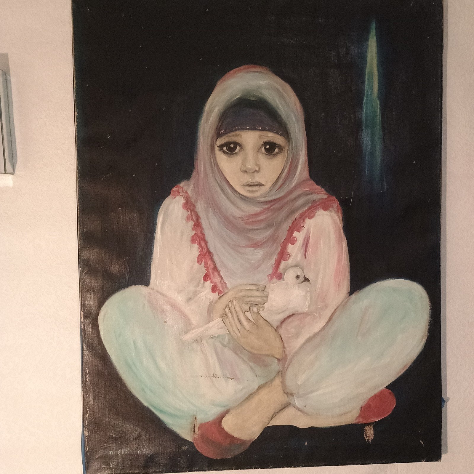 Origineel Schilderij Roneke Prins 1980 - Meisje met Duif, Ophalen of Verzenden