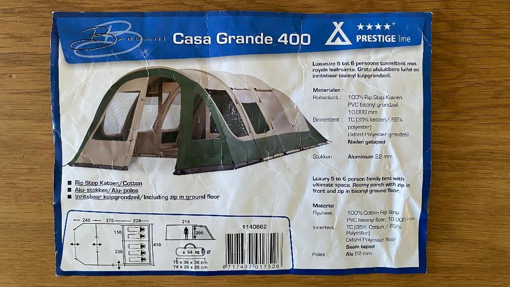 Mooie Bardani Prestige Casa Grande 400 tent, Caravans en Kamperen, Ophalen, Zo goed als nieuw, Tot en met 5