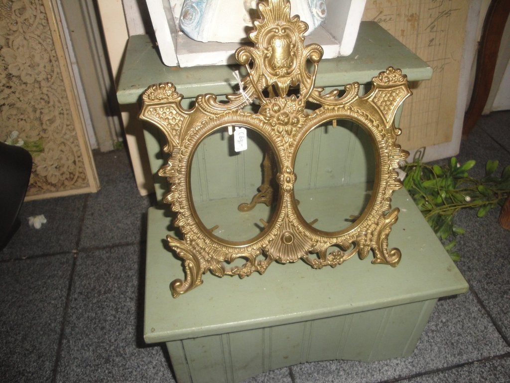barok messing fotolijstje dubbel, Antiek en Kunst, Ophalen of Verzenden