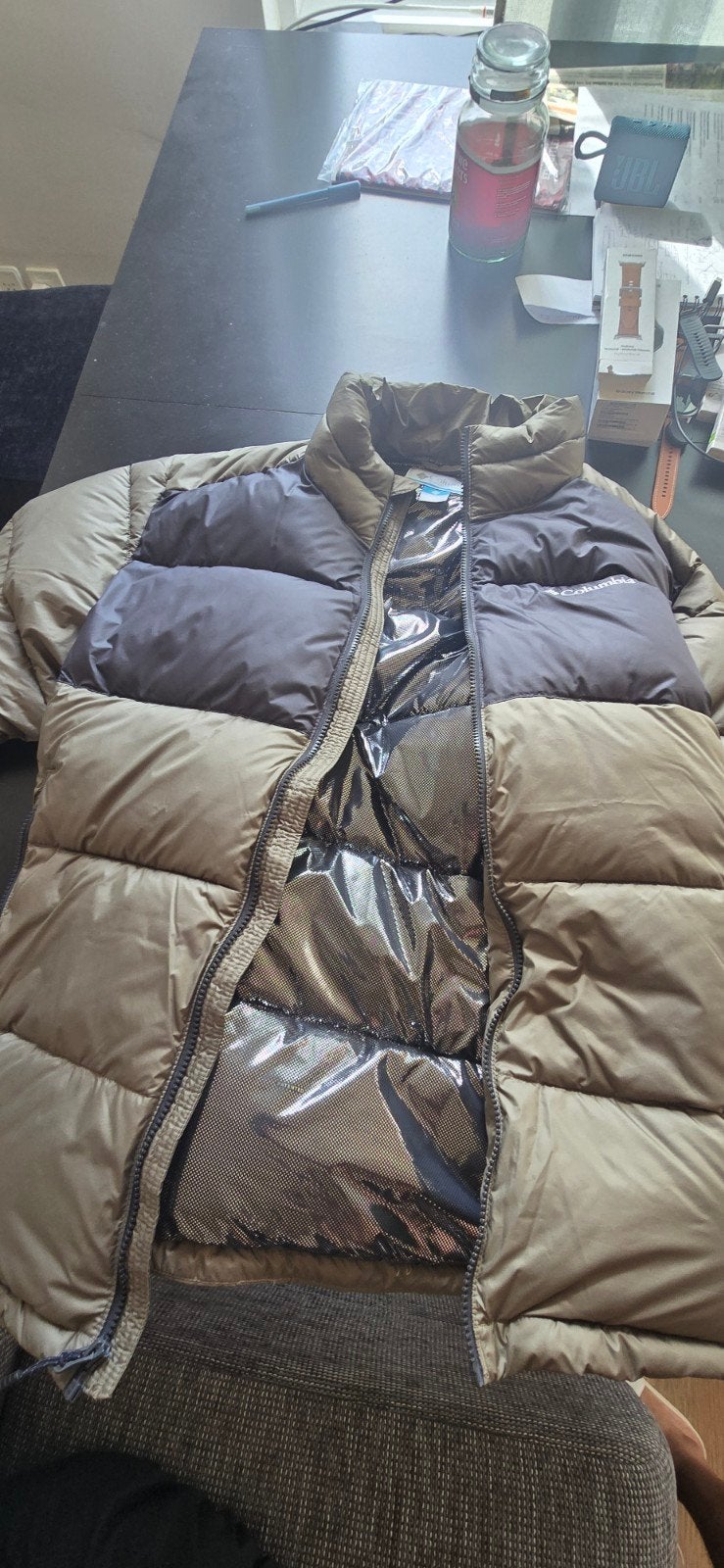 Columbia down jacket - Size L, Kleding | Heren, Ophalen, Maat 52/54 (L), Columbia, Bruin