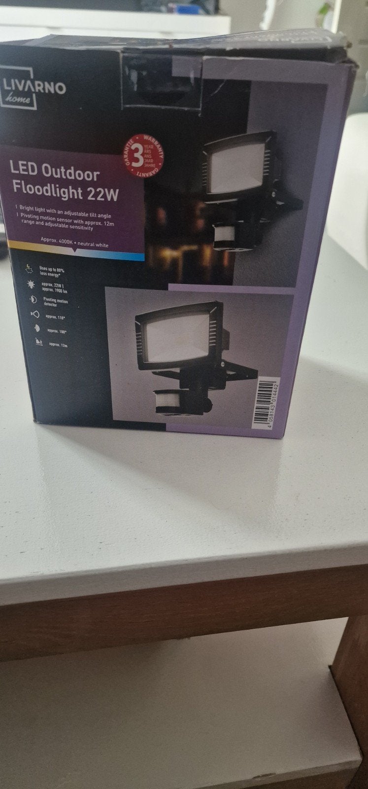 LIVARNO HOME LED Buiten Schijnwerper 22W met Bewegingsmelder, Ophalen, Nieuw, Minder dan 50 watt, Lamp met armatuur
