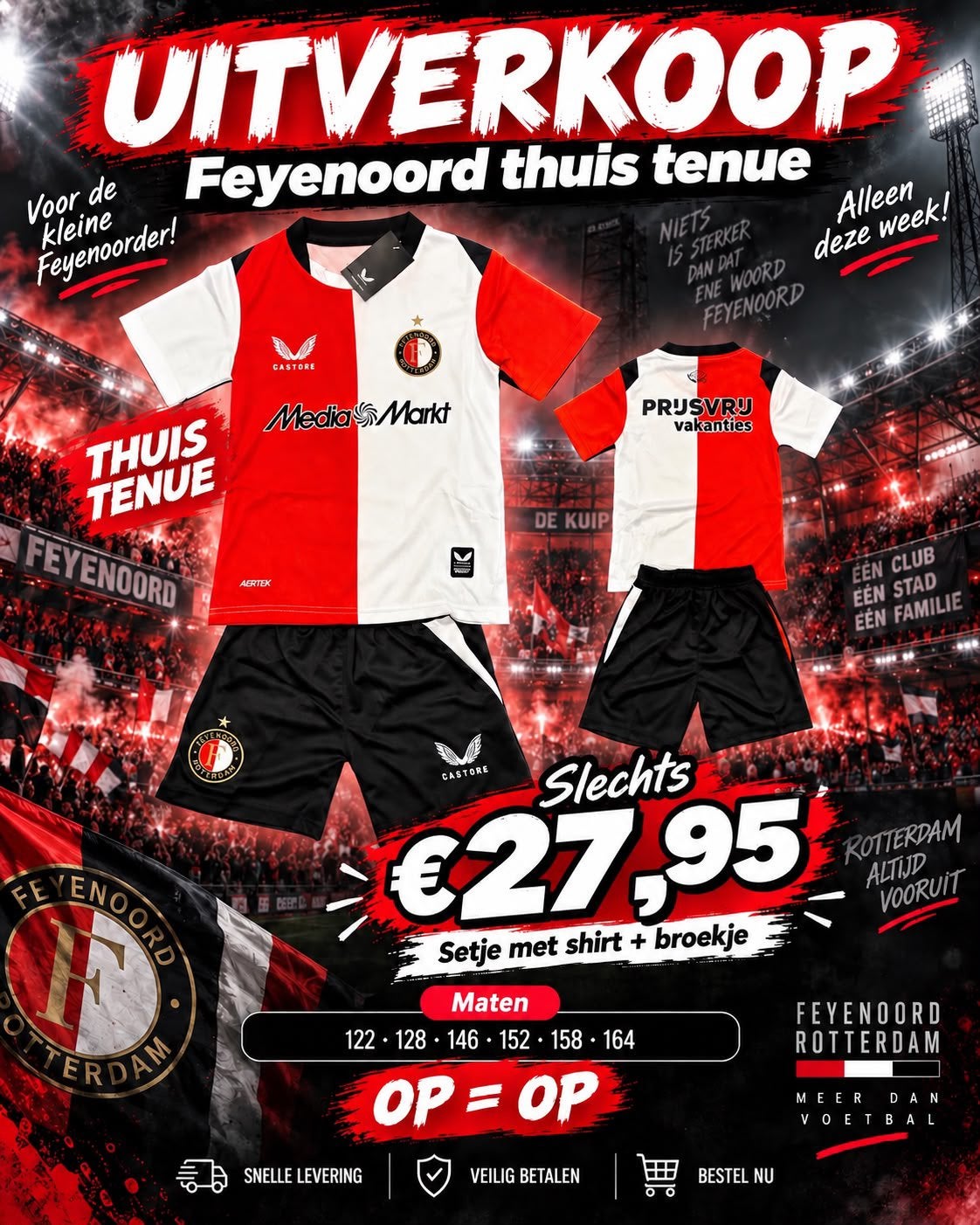 Nieuwste feyenoord tenue voor kids 2026/2027, Maat XS of kleiner, Verzenden, Nieuw, Shirt