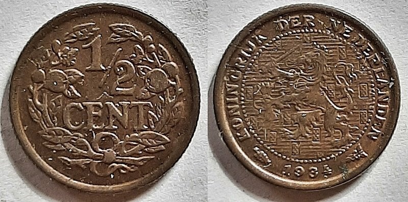 Halve cent 1934, Verzenden, Koningin Wilhelmina, Overige waardes