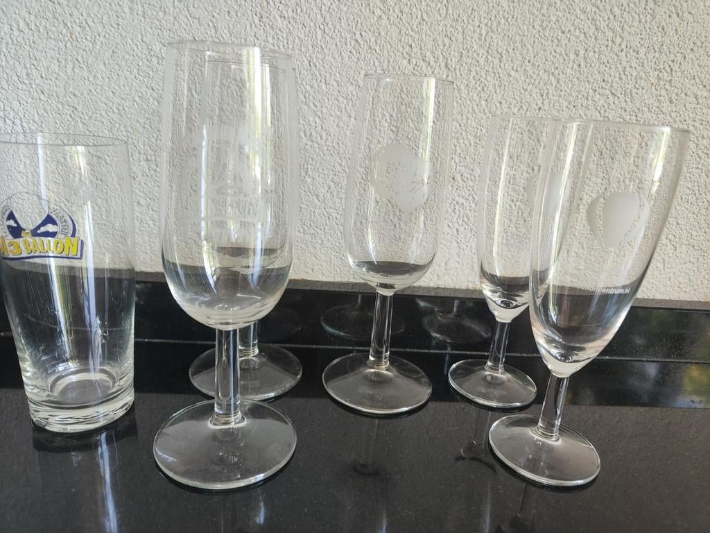 Ballonvaart champagne glazen  3 Harfsen - Tilburg - 2 Joure, Ophalen of Verzenden, Zo goed als nieuw, Overige typen