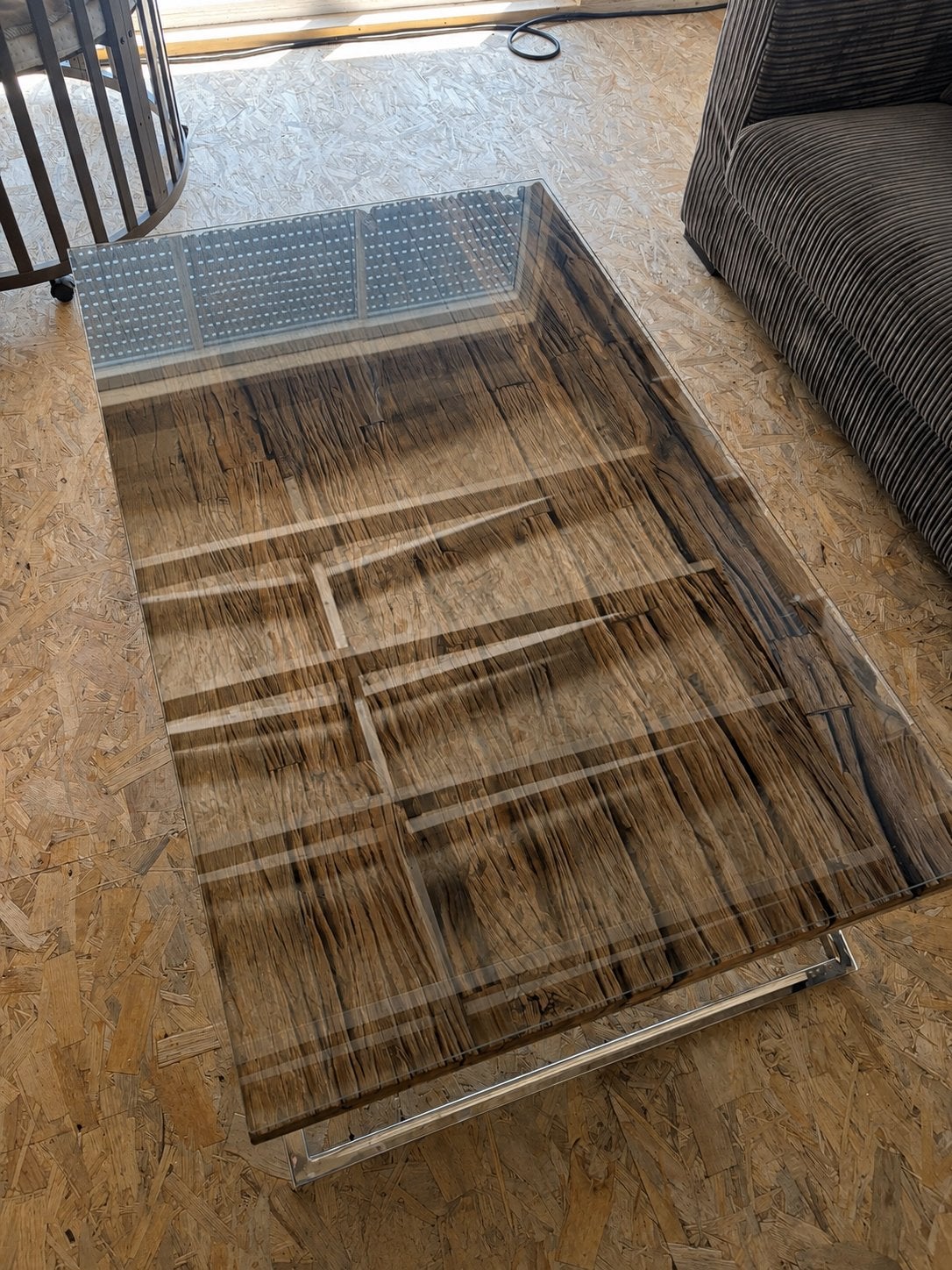 Luxe salontafel glas met RVS onderstel – hotel chique, Rechthoekig, 50 tot 100 cm, Ophalen of Verzenden, Glas