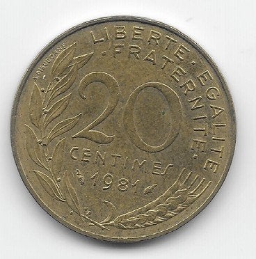 Frankrijk 20 centimes 1981 KM# 930, Verzenden, Frankrijk, Losse munt