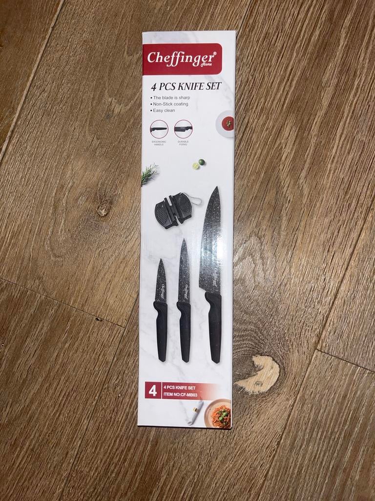 Cheffinger 4-delige Messenset met Slijper - Nieuw, Huis en Inrichting, Keuken | Keukenbenodigdheden, Ophalen of Verzenden, Nieuw
