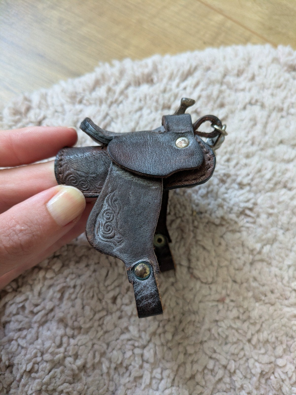 vintage sleutelhanger leren westernzadel paarden bag charms, Ophalen of Verzenden, Zo goed als nieuw, Overige typen