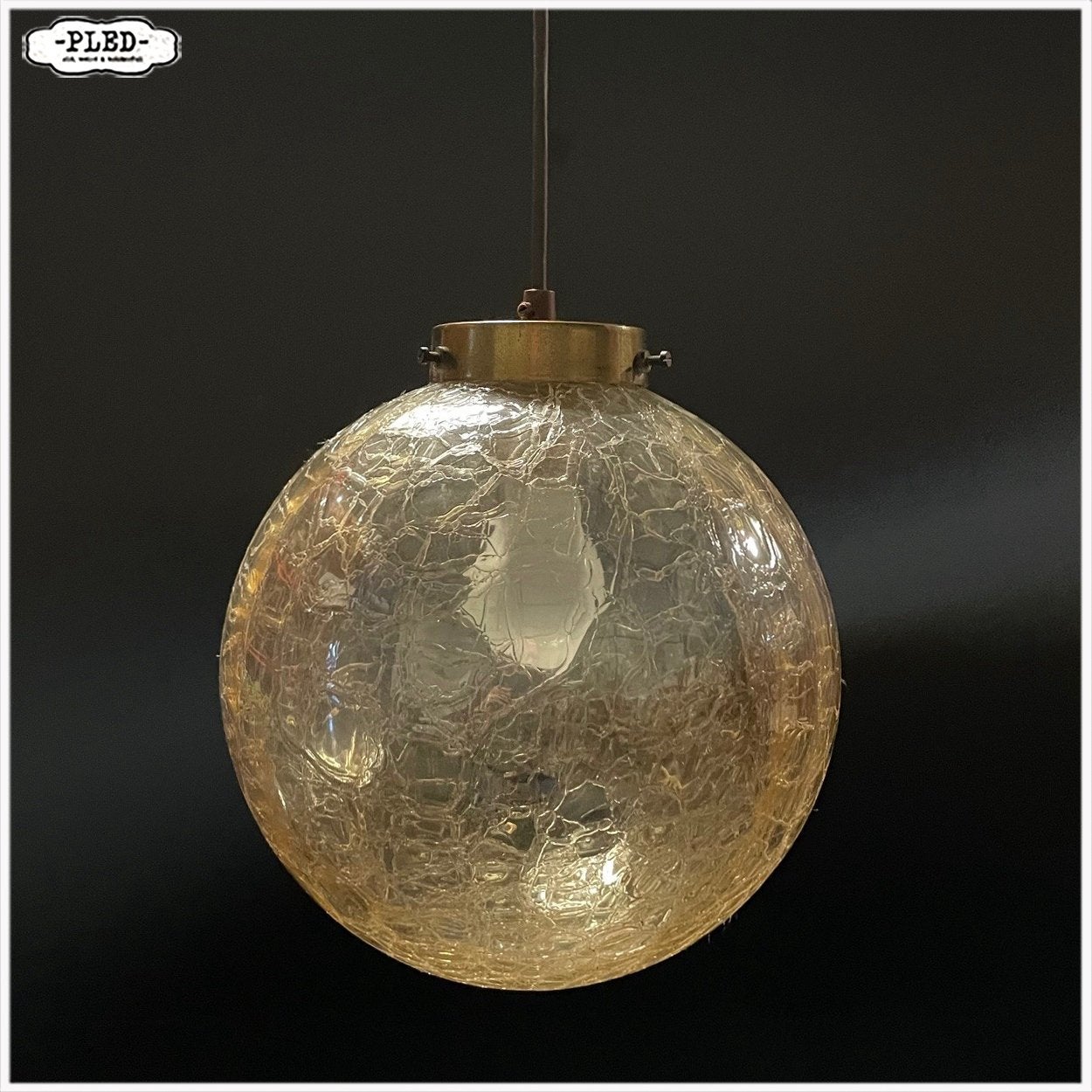 Vintage crackled glass bollamp Hanglamp Lamp Pendellamp, Ophalen, Gebruikt, Vintage Midcentury, E27 (groot)