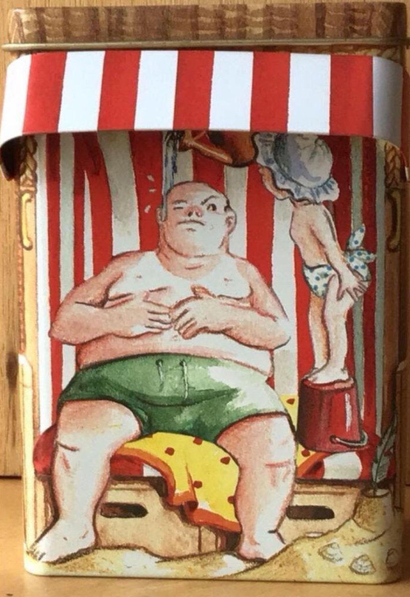 Blik vintage rieten strandstoel - ZGAN, Verzamelen, Blikken, Zo goed als nieuw, Thee, Overige merken, Ophalen of Verzenden