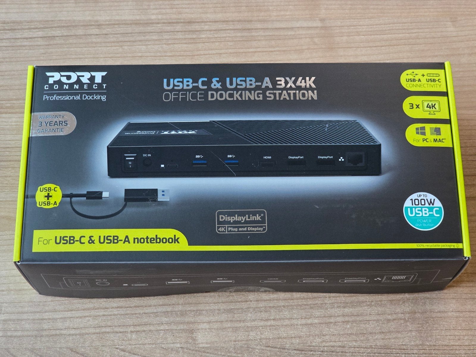 Nieuw Docking Station USB-C&A 3x4K 100W PORT Connect 901904W, Ophalen of Verzenden, Nieuw