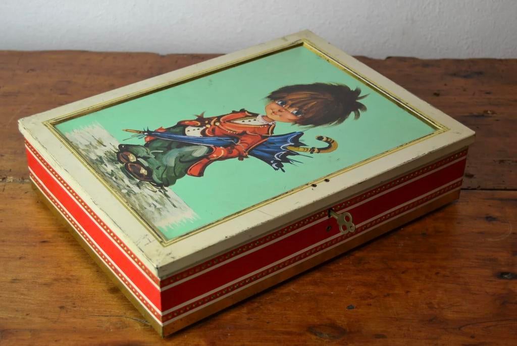 1970s Blik ‘Sürgo’ met litho Kind - Michel Thomas Stijl, Ophalen of Verzenden, Gebruikt, Overige, Overige merken
