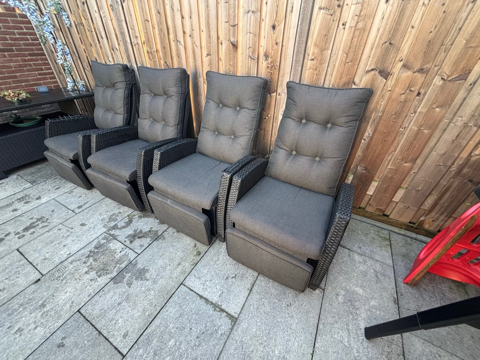4 Lounge stoelen voor in de tuin met kussens, Tuin en Terras, Ophalen, Gebruikt, Wicker, Verstelbaar