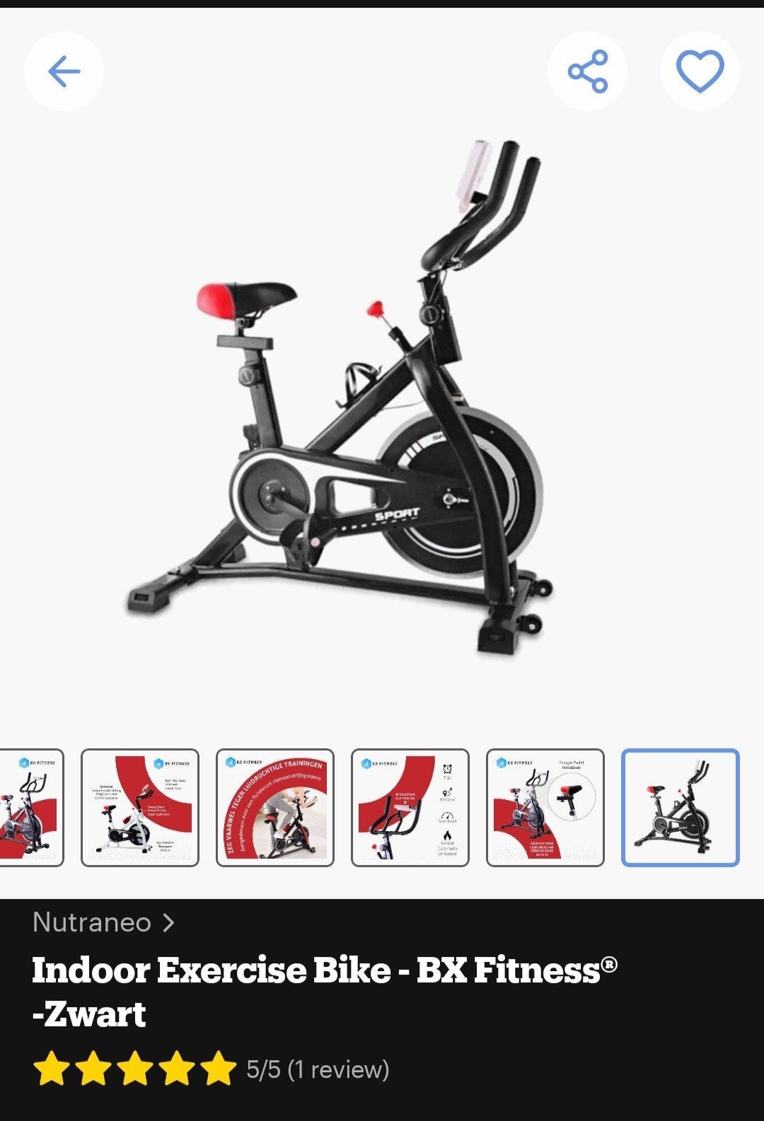 BX Fitness Indoor Exercise Bike - Zwart, Ophalen