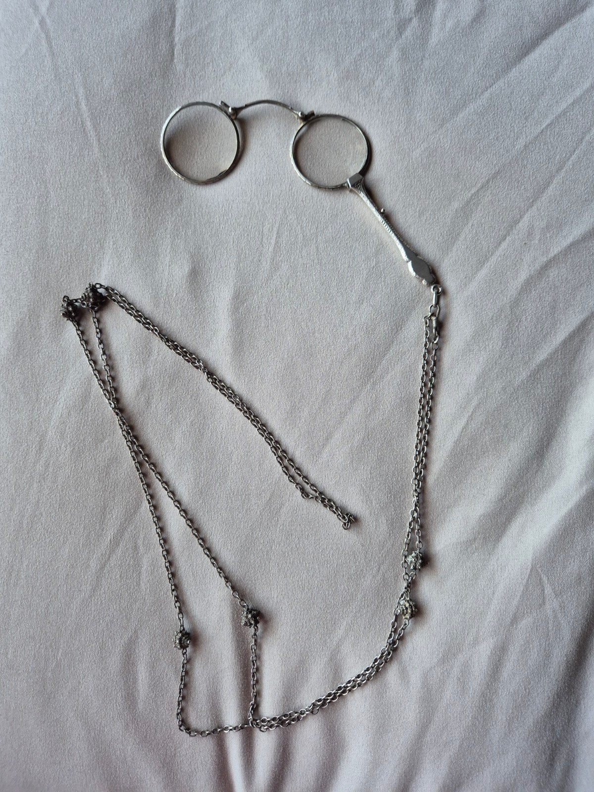 Antieke Zilveren Lorgnet met Lange Ketting - 925 Sterling, Ophalen of Verzenden, Zilver