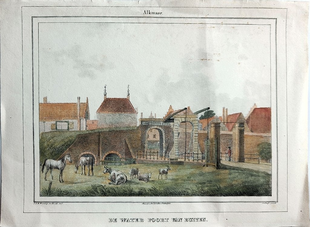 oude prent  De water poort  Alkmaar 1816, Ophalen of Verzenden, Voor 1940, Gebruikt, Prent