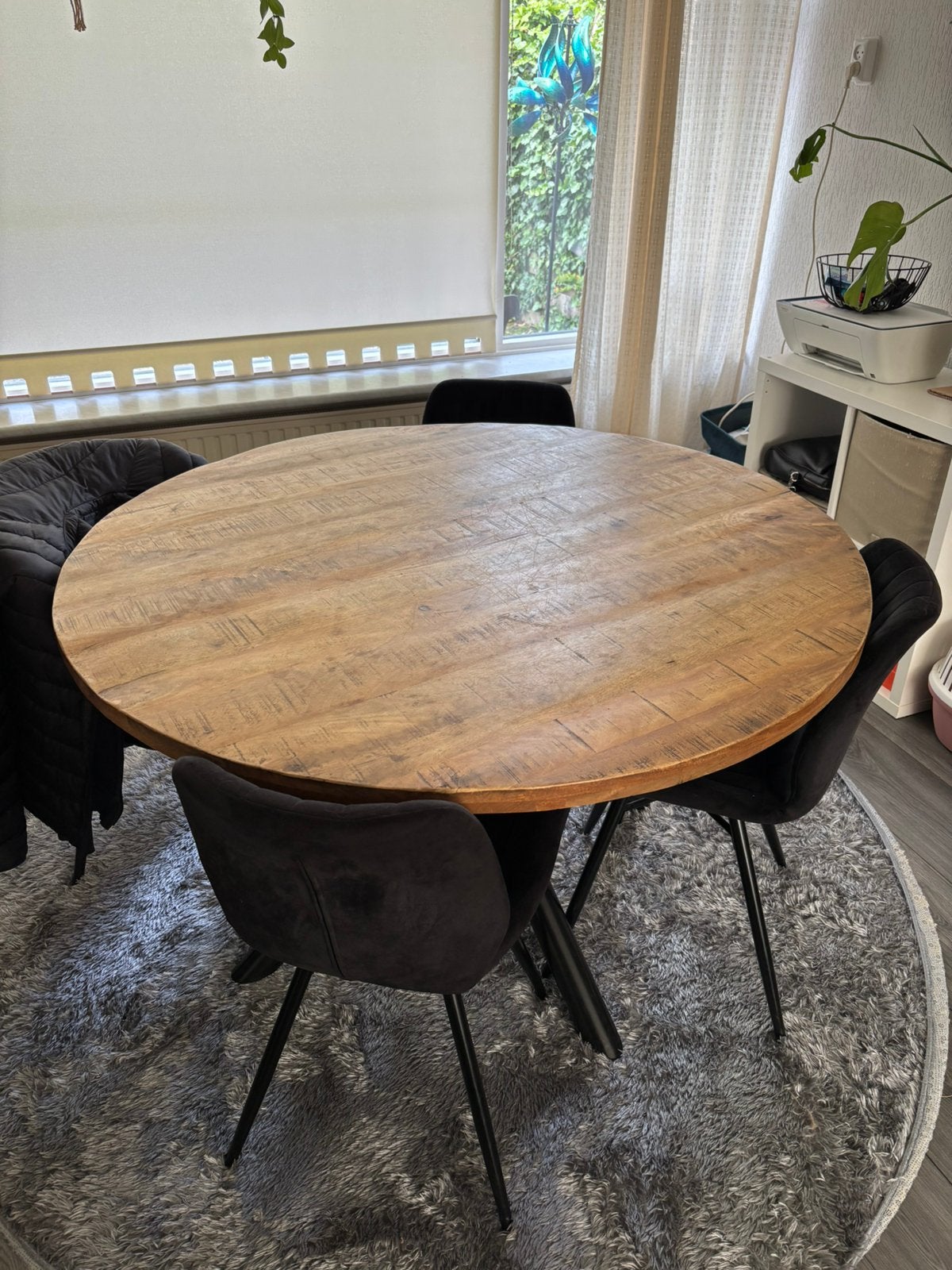 Ronde mango houten tafel 130cm, Ophalen, Gebruikt, Rond, Vier personen