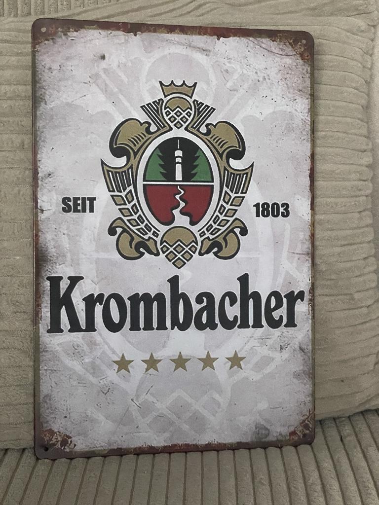 Krombacher reclamebord / wandbord (Old Look), Ophalen of Verzenden, Nieuw, Reclamebord, Plaat of Schild, Overige merken