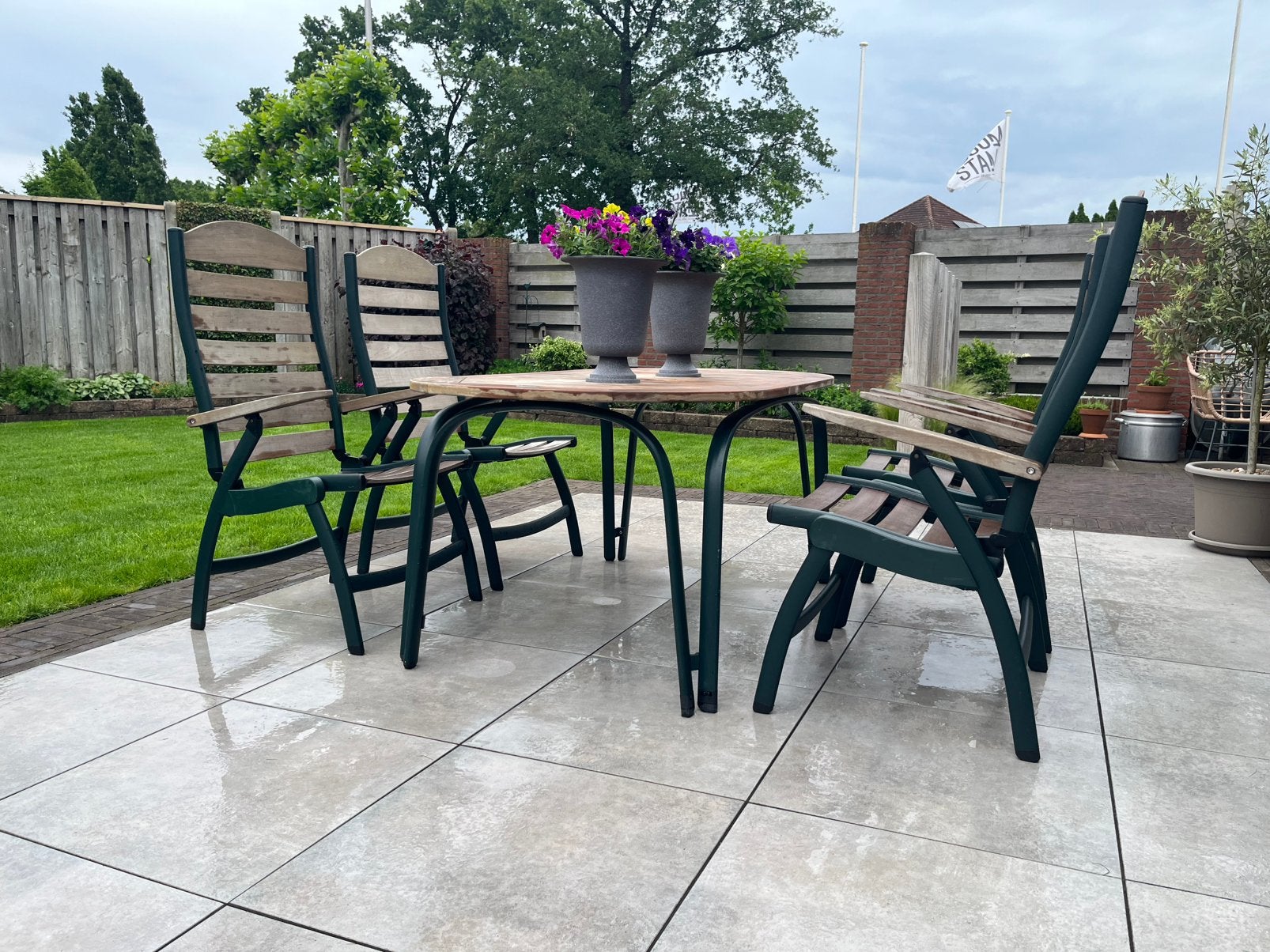Luxe Preston tuinset met 4 verstelbare stoelen, Tuin en Terras, Tuinsets en Loungesets, Ophalen, Eettafel, Zo goed als nieuw, Tuinset