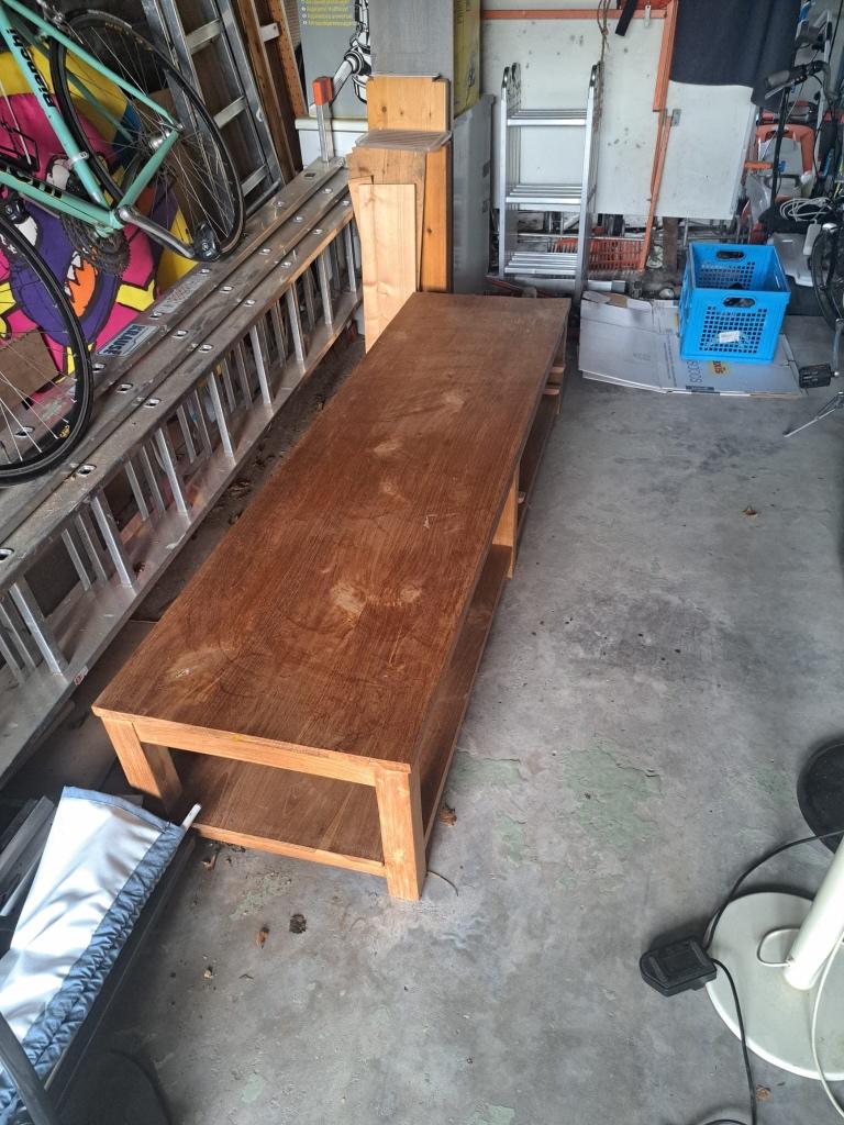 Hardhouten audio-meubel, Ophalen, Gebruikt, Teakhout, 200 cm of meer
