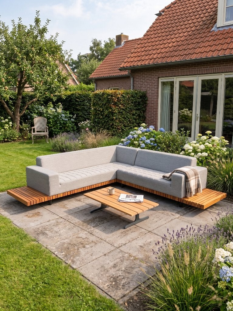 Luxe loungebank met houten accenten voor buiten, Ophalen, Zo goed als nieuw, Hout