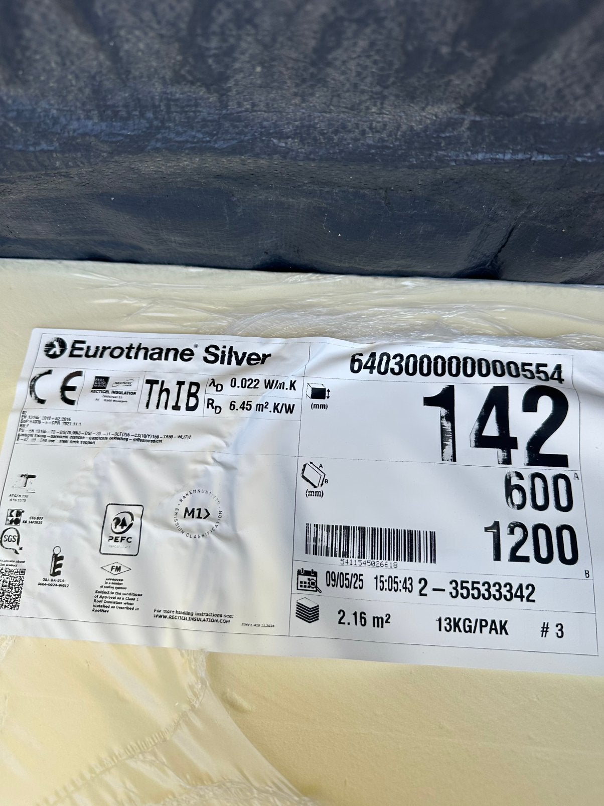 13x 600mm x1200mm Recticel 142 mm, rd=6,45, Ophalen, Nieuw, 12 cm of meer