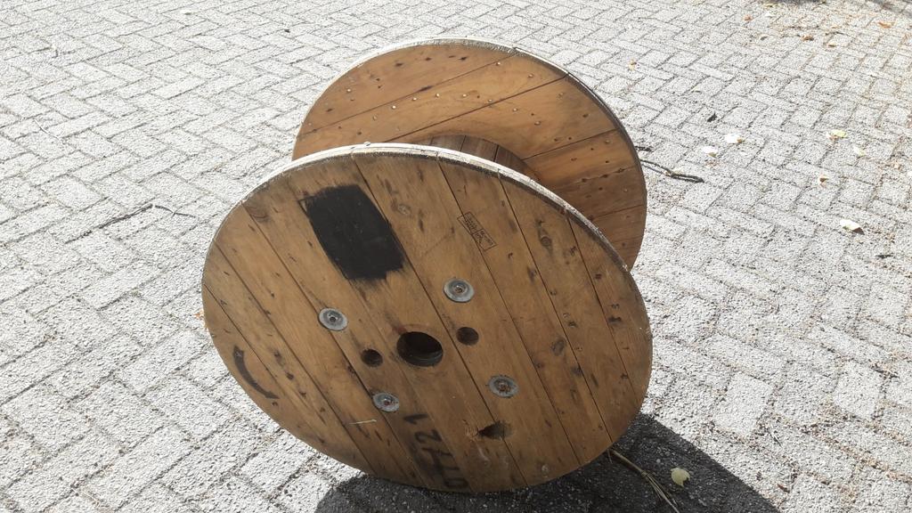 Haspel tafel kruk bijzet tafel, Tuin en Terras, Picknicktafels, Rond, Hout, Ophalen of Verzenden