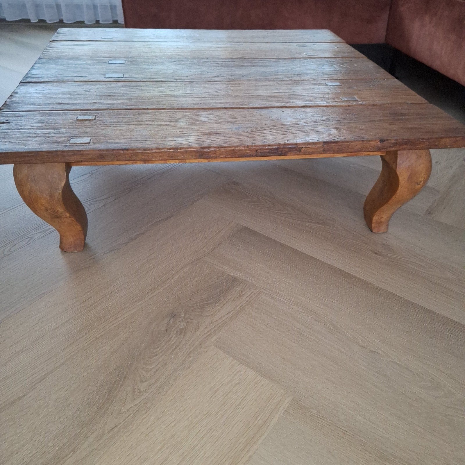 Teakhouten salontafel 100x100x31cm, Huis en Inrichting, Ophalen, Gebruikt, 100 tot 150 cm, 50 tot 100 cm
