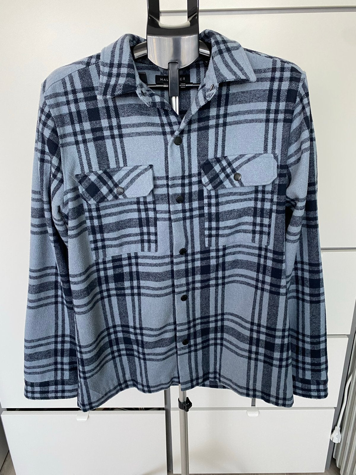 Hallinge geruit overhemd van wolmix - Maat L, Kleding | Heren, Verzenden, Gedragen, Blauw, Halswijdte 41/42 (L)