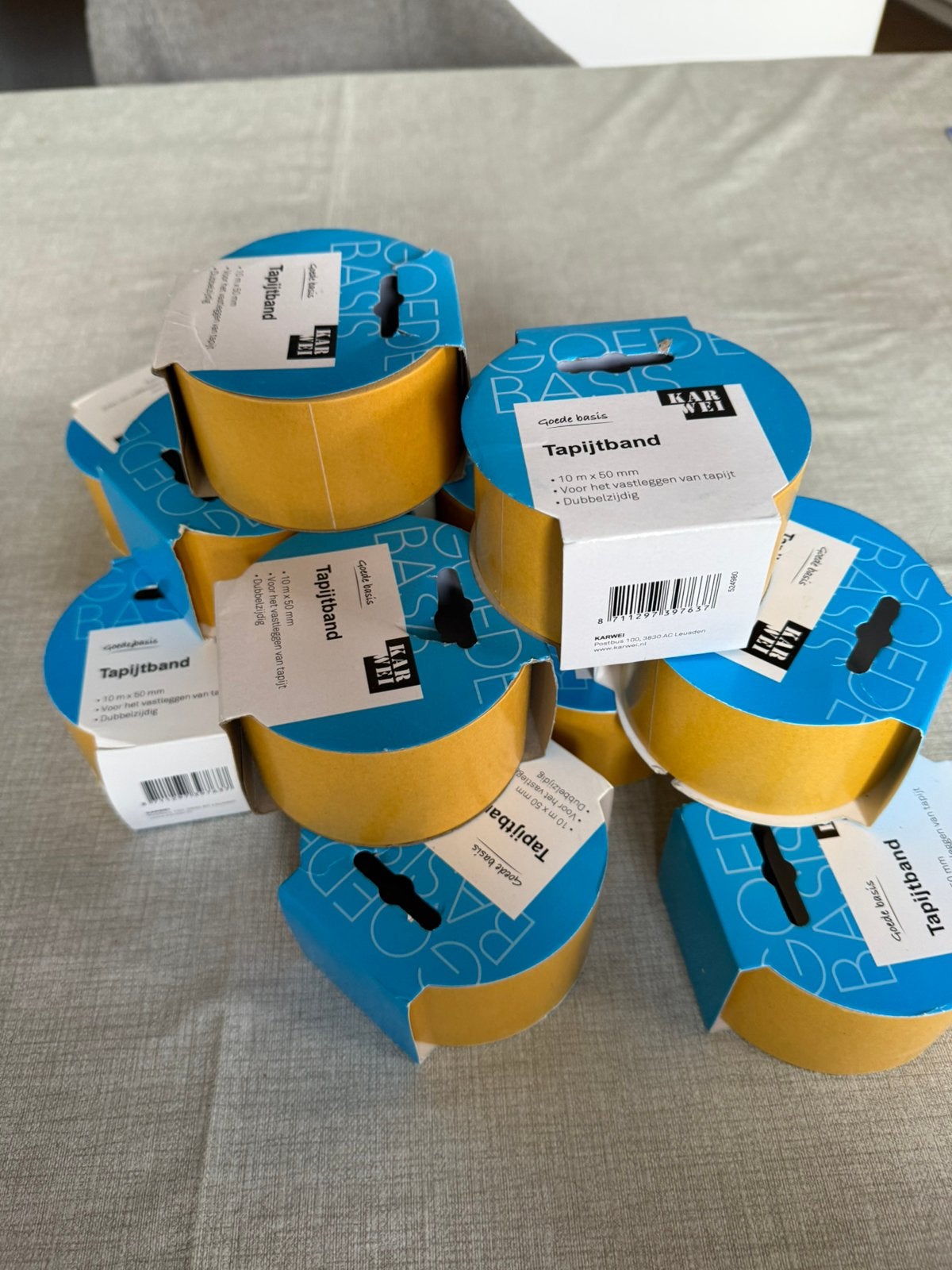 Tapijtband 12 rollen 10x50 mm dubbelIjdig nieuw, Ophalen of Verzenden, Nieuw, Rechthoekig, 50 tot 100 cm