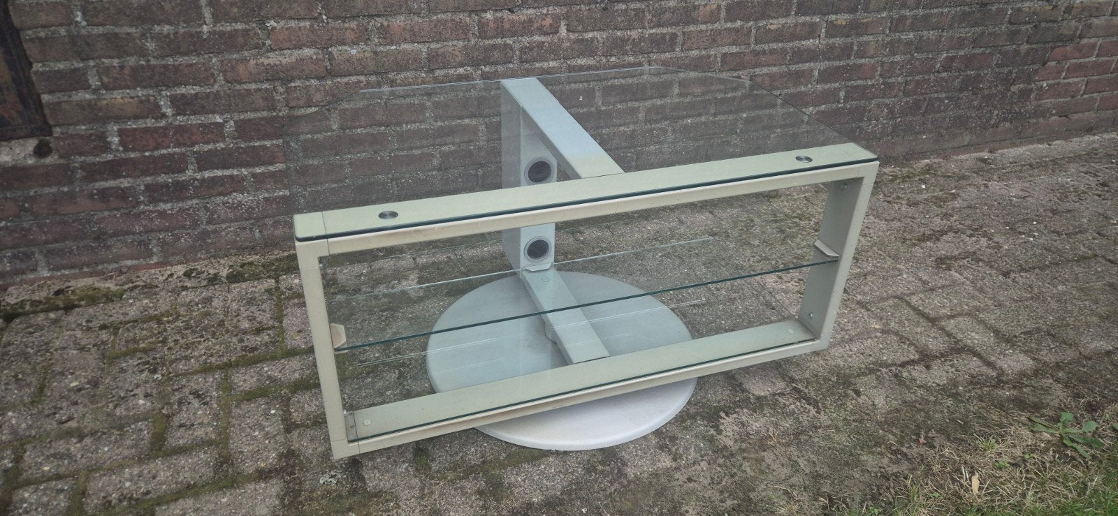 Glazen  TV-meubel met draaibare voet, Ophalen, Gebruikt, Glas, Minder dan 100 cm