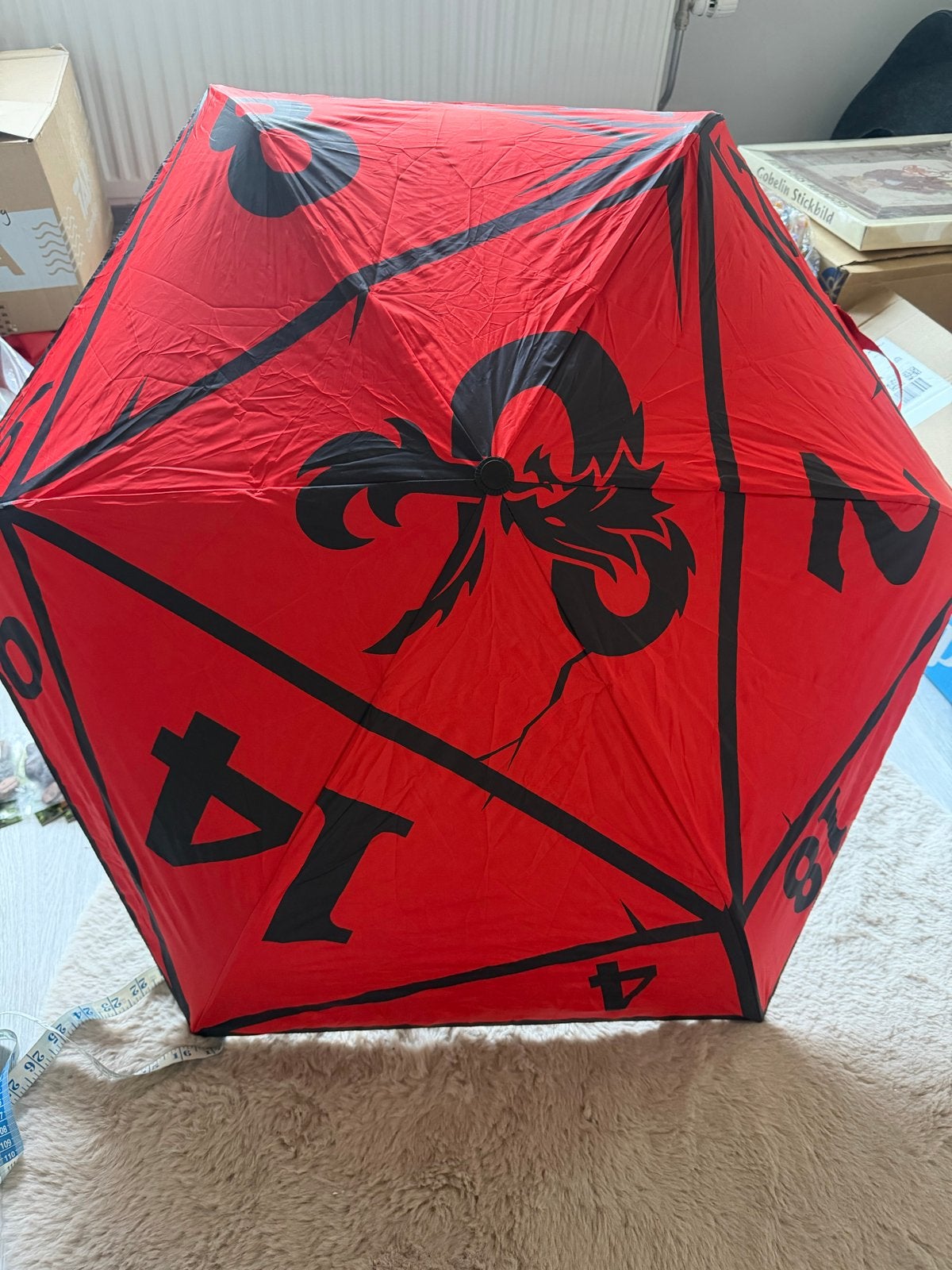 Dungeons & Dragons D20 Opvouwbare Paraplu - Rood/Zwart, Ophalen of Verzenden, Zo goed als nieuw, Rood