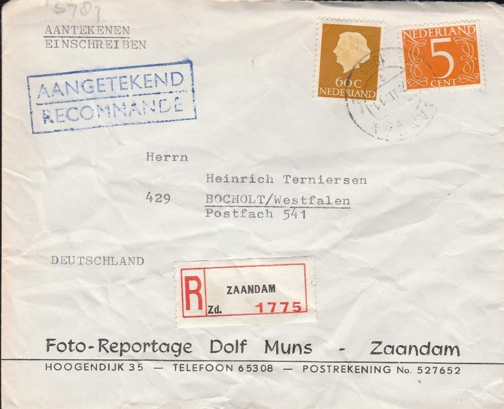 ZAANDAM 1966 FOTO-Reportage DOLF MUNS Hoogendijk 35 aangetek, Verzamelen, Verzenden, 1940 tot 1960, Gelopen, Noord-Holland