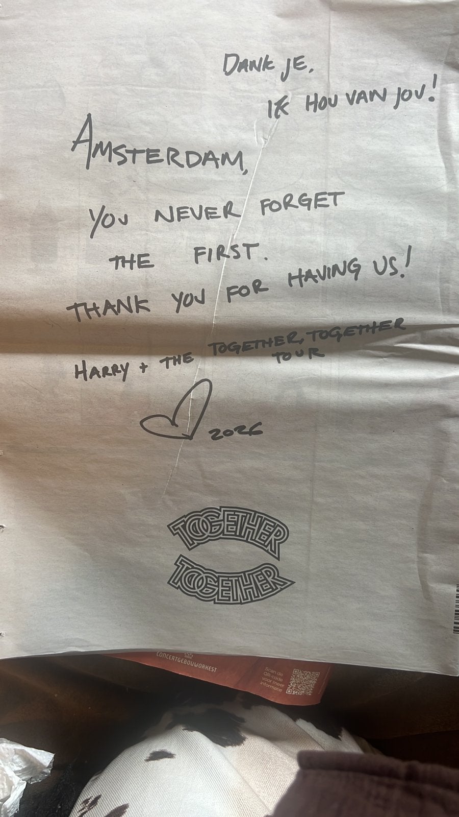 Parool bedankbriefje Harry Styles, Eén persoon