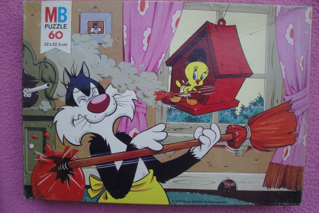 MB CARTOON SERIE KINDERPUZZLE  60 stukjes voor 1,50euro., Ophalen of Verzenden, Minder dan 500 stukjes, Gebruikt, Legpuzzel