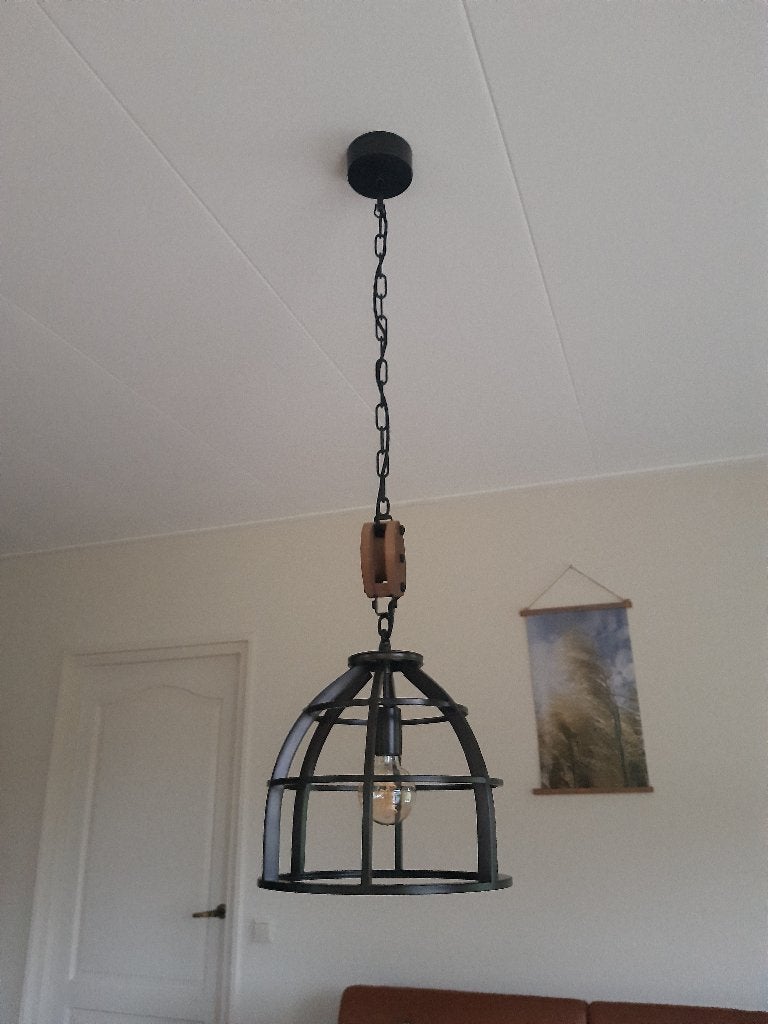 Brilliant hanglamp Matrix zwart metaal / hout Industrieel, Huis en Inrichting, Lampen | Hanglampen, Ophalen of Verzenden, Zo goed als nieuw
