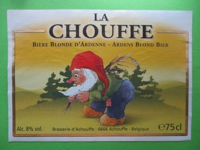 bieretiket Belgie 15-8 (5O) achouffe, Verzamelen, Biermerken, Ophalen of Verzenden, Gebruikt, Overige typen, Overige merken