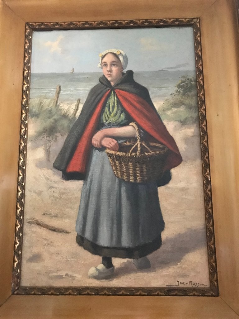 olieverf linnen klederdracht scheveningen duinen vrouw, Antiek en Kunst, Kunst | Schilderijen | Klassiek, Doek, Portret of Personen