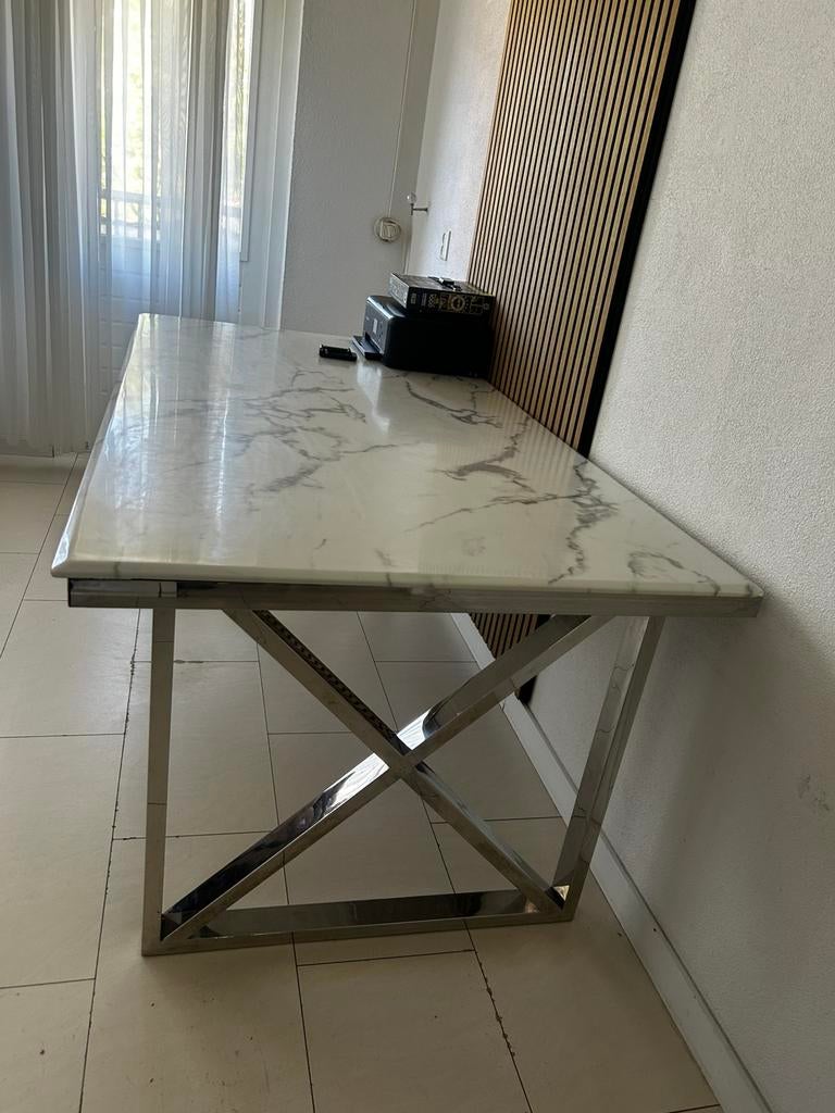 Marmer eettafel, Zo goed als nieuw, Rechthoekig, 50 tot 100 cm, Ophalen of Verzenden