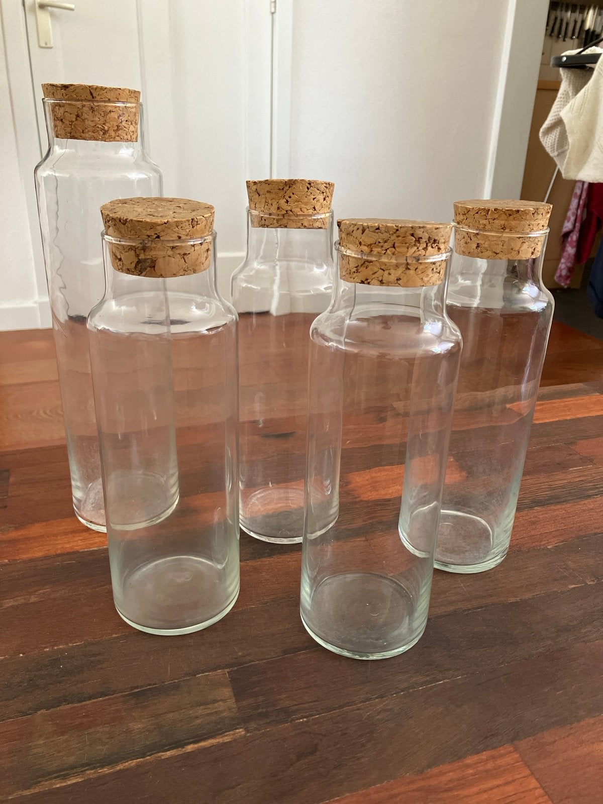 Set van 5 glazen flessen met kurk, Ophalen, Wit, Minder dan 50 cm, Glas