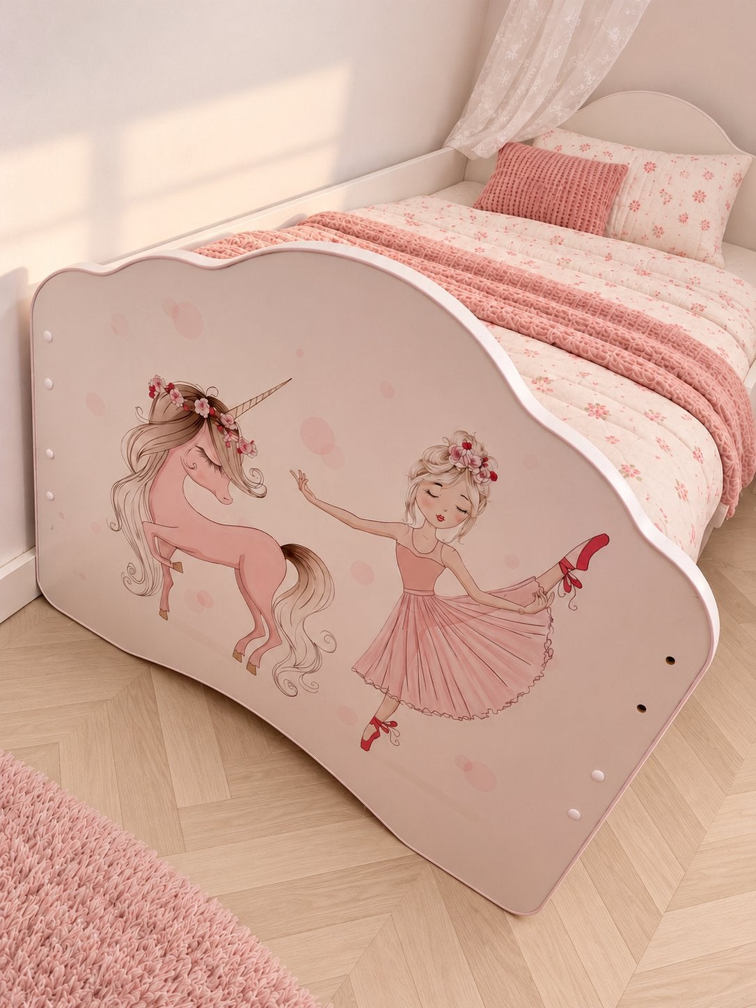 Peuterbedje kinderbedje unicorn met ballerina prinses, Ophalen, 70 tot 85 cm, Zo goed als nieuw, Matras