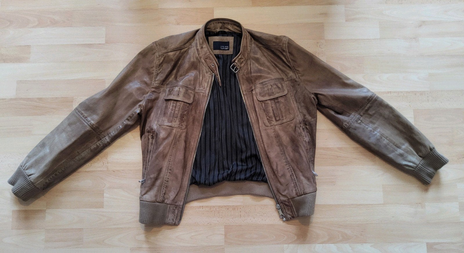 Zara Man Leren Bomberjack – 100% Echt Leer – Maat L - Bruin, Maat 52/54 (L), Bruin, Ophalen of Verzenden, Zara Man