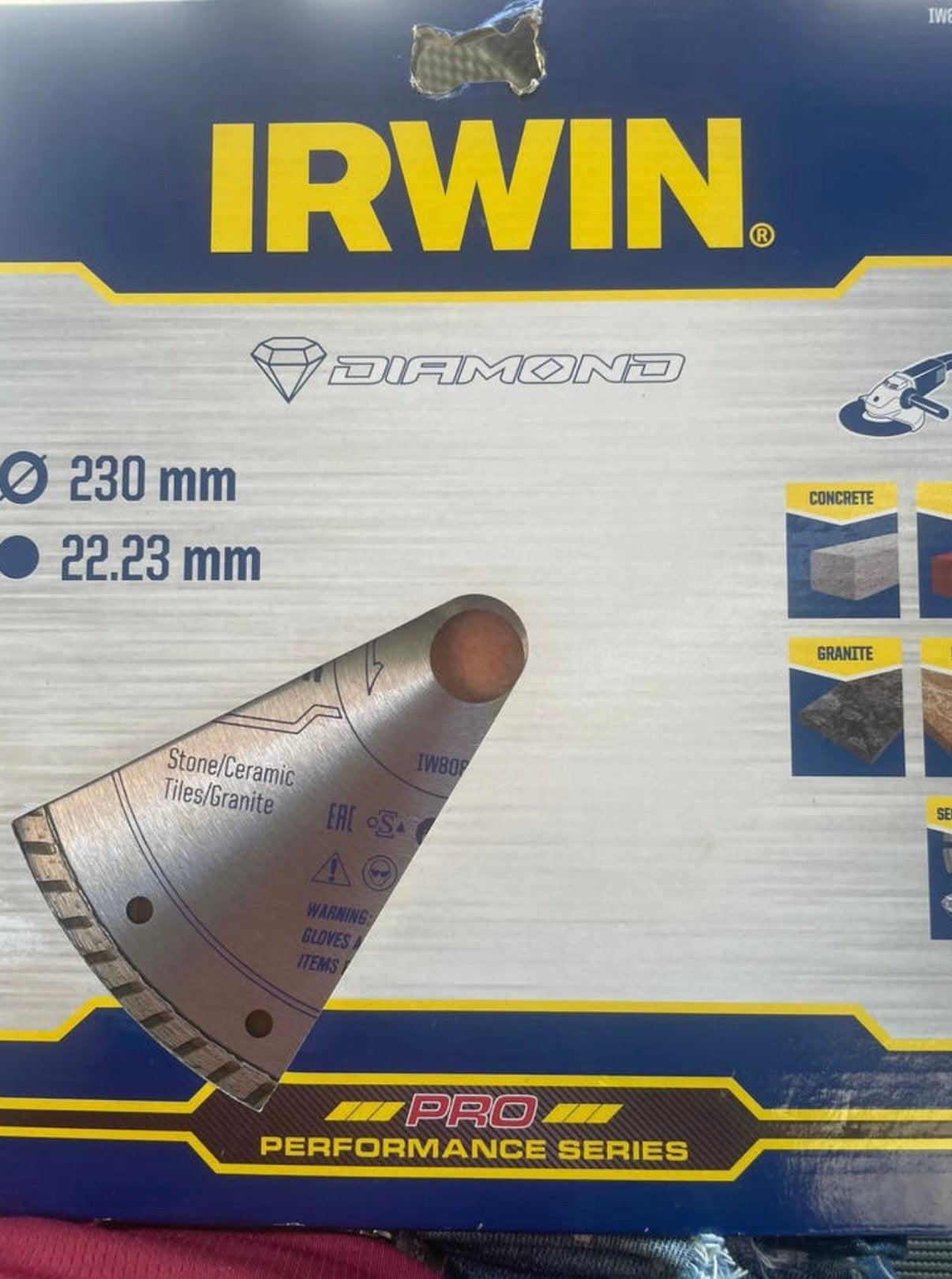 Diamant schijf irwin vier nieuwe 70 euro, Ophalen of Verzenden, Zo goed als nieuw, 1000 watt of meer, Haakse handslijpmachine