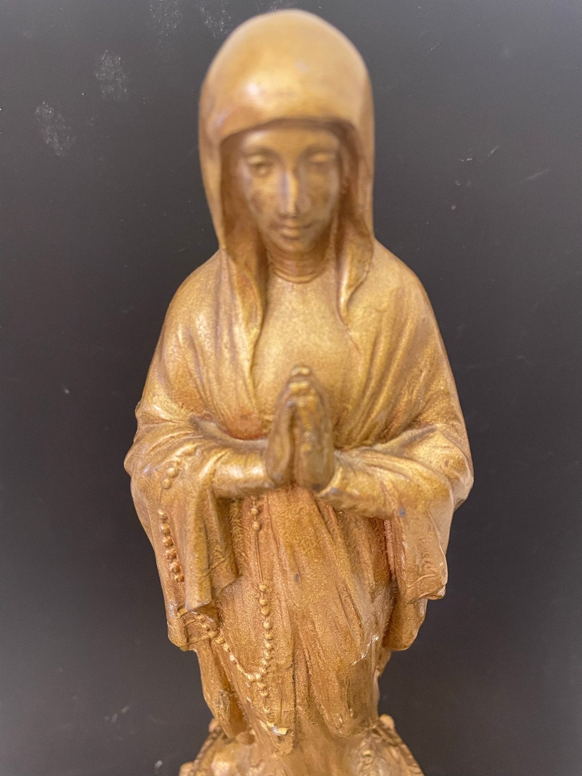 Antiek Mariabeeld - Verguld Metaal - Religieuze Kunst, Ophalen of Verzenden